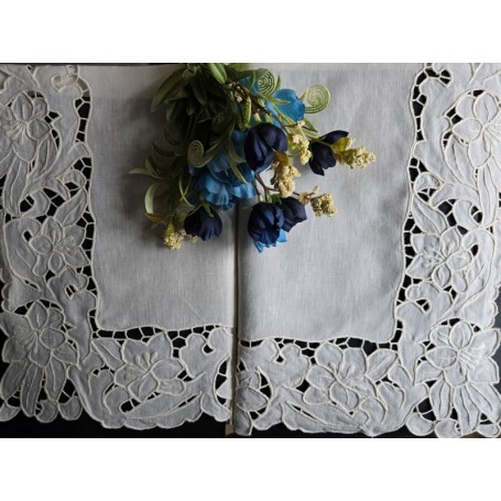 lenzuolo puro lino Bellora con ricamo intaglio a mano ecru' color