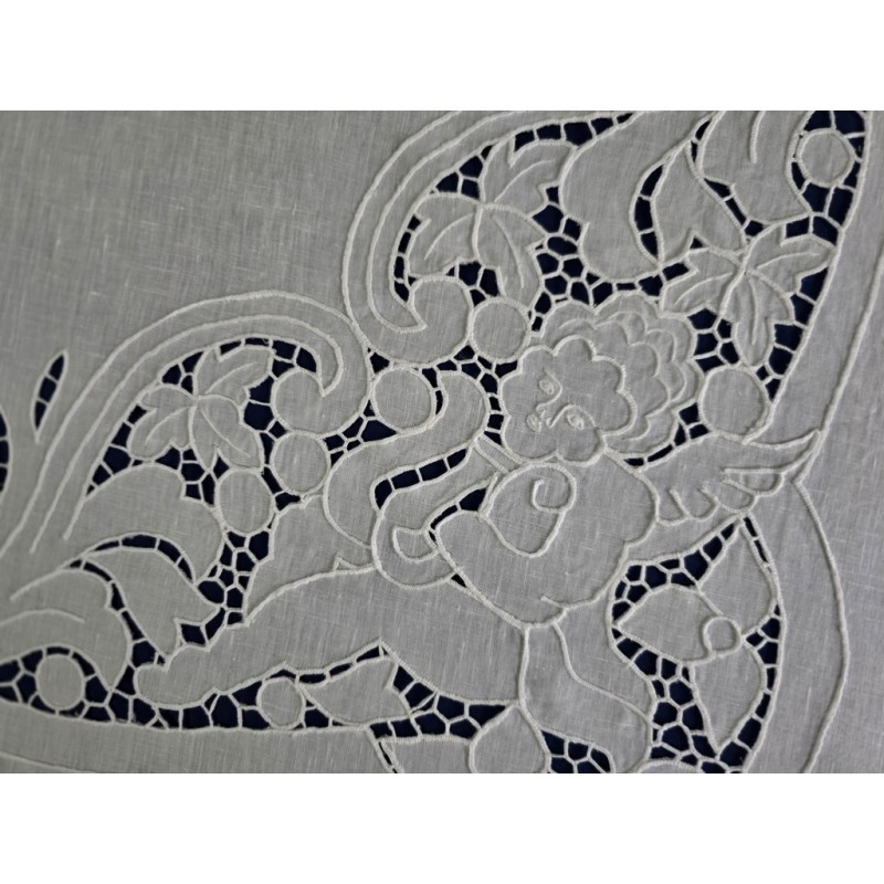 STUPENDA TENDA IN LINO CON RICAMO SFILATO SICILIANO A MANO 210X300CM