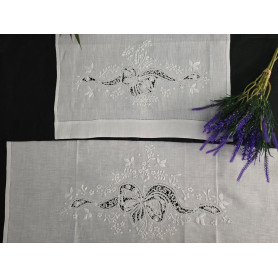 Set asciugamani ricamati 1+1 Cantù Nodo D'amore a mano puro lino Bellora