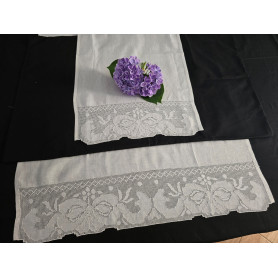 Set asciugamani ricamati 1+1 Sfilato Siciliano a mano puro lino Bellora