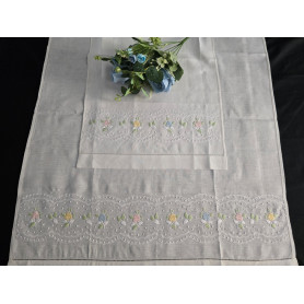Set asciugamani ricamati 1+1 Punto Pieno a mano puro lino Bellora ecrù chiaro