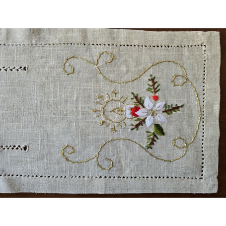 Runner natalizio ricamato a mano in canapa di lino 26 x 111 cm corsia natale