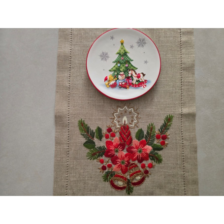Runner natalizio ricamato a mano in canapa di lino 37 x 180 cm corsia natale