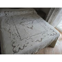 Museale Copriletto in puro lino 100% con ricamo Intaglio e punto pieno a mano