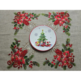 copy of Tovaglia ricamata in punto pieno e gigliuccio a mano su lino canapa 12 posti