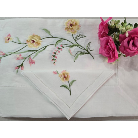 copy of Tovaglia ricamata in puro lino 12 posti rifinita a mano