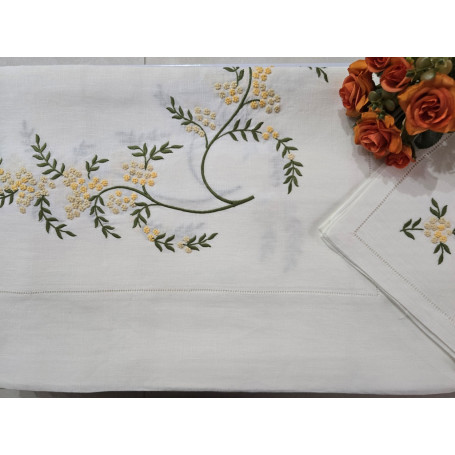 copy of Tovaglia ricamata in puro lino 12 posti rifinita a mano