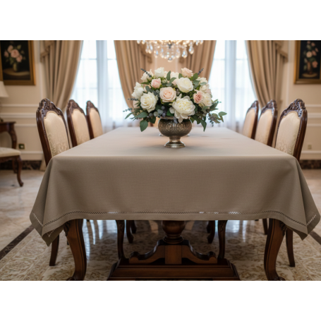 Elegante Tovaglia ricamo bordo gigliuccio a mano in misto lino NO TOVAGLIOLI 180 x 265 cm