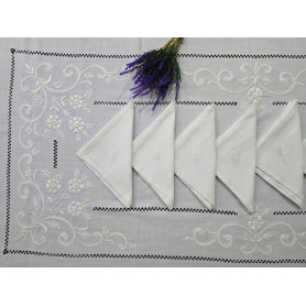 Tovaglia Gran misura ricamata a mano in misto lino 12 posti 175x315 cm