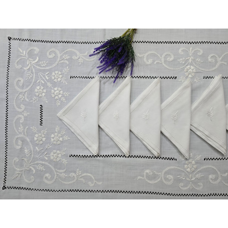 Tovaglia Gran misura ricamata a mano in misto lino 12 posti 175x315 cm