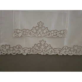 Prestigiosi Asciugamani 1+1 puro lino Bellora ricamo Intaglio a mano Ecrù color