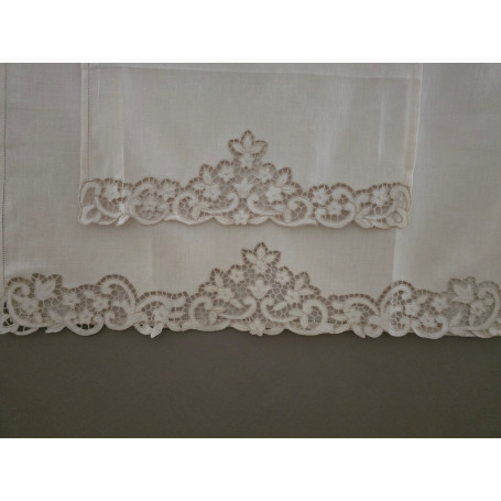 Prestigiosi Asciugamani 1+1 puro lino Bellora ricamo Intaglio a mano Ecrù color