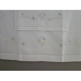 Set asciugamani ricamati 1+1 Punto Pieno a mano puro lino Bellora fondo ecrù