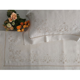 Set lenzuola in puro lino Bellora con ricamo Punto Inglese e punto pieno a mano