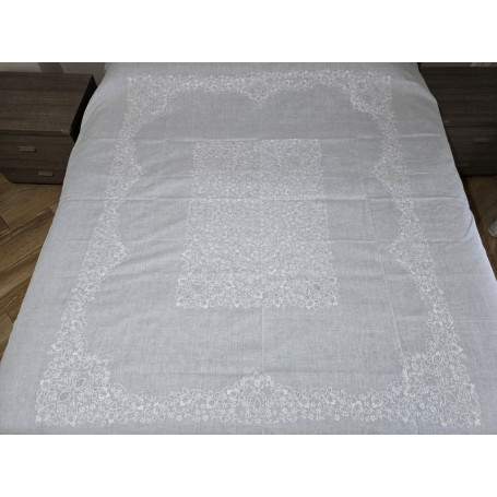 Prestigiosissimo copriletto in purissimo lino Bellora di altissima qualità con ricamo Punto Pieno a mano