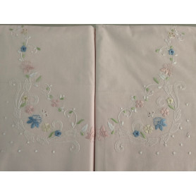 Lenzuola Bellavia puro cotone percalle ricamo Punto Pieno a mano Fondo Rosa