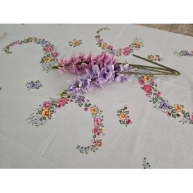 Spettacolare Tovaglia in puro lino Bellora con ricamo a mano 12 posti