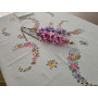 Spettacolare Tovaglia in puro lino Bellora con ricamo a mano 12 posti