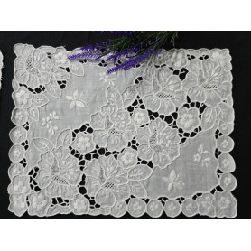 Spettacolare Set 5 centri intaglio puro lino Bellora ricamo a mano