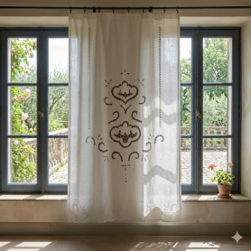 Tenda puro lino con ricamo a mano intaglio 80x145 cm tenda a pannello