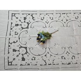 Spettacolare tovaglia in puro lino Bellora ricamo Intaglio a mano NO TOVAGLIOLI