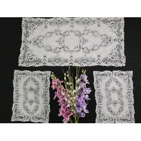 Museale set 3 centrini puro lino con ricamo a mano cantù N1 40x90cm + N2 30x44cm