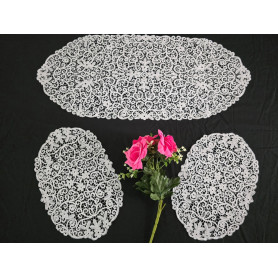 Museale set 3 centrini ricamo a mano interamente cantù N1 35x85cm + N2 26x43cm