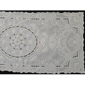 Museale set 5 centrini puro lino Bellora ricamo a mano intaglio e punto pieno