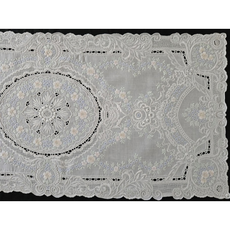 Museale set 5 centrini puro lino Bellora ricamo a mano intaglio e punto pieno