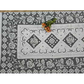 Elegante tovaglia puro lino con ricamo intaglio e filet a mano NO TOVAGLIOLI