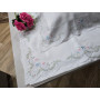 Lenzuolo ricamato a mano in puro lino Bellora 235x265 cm fondo bianco ghiaccio