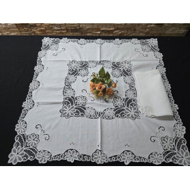 Tovaglietta da thè Pizzo cantù colore bianco 85x85 con 4 tovaglioli
