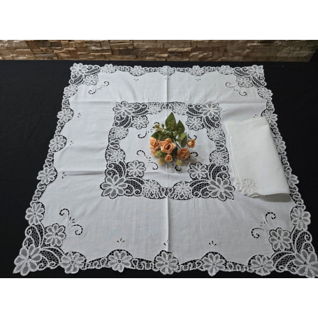 Tovaglietta da thè Pizzo cantù colore bianco 85x85 con 4 tovaglioli