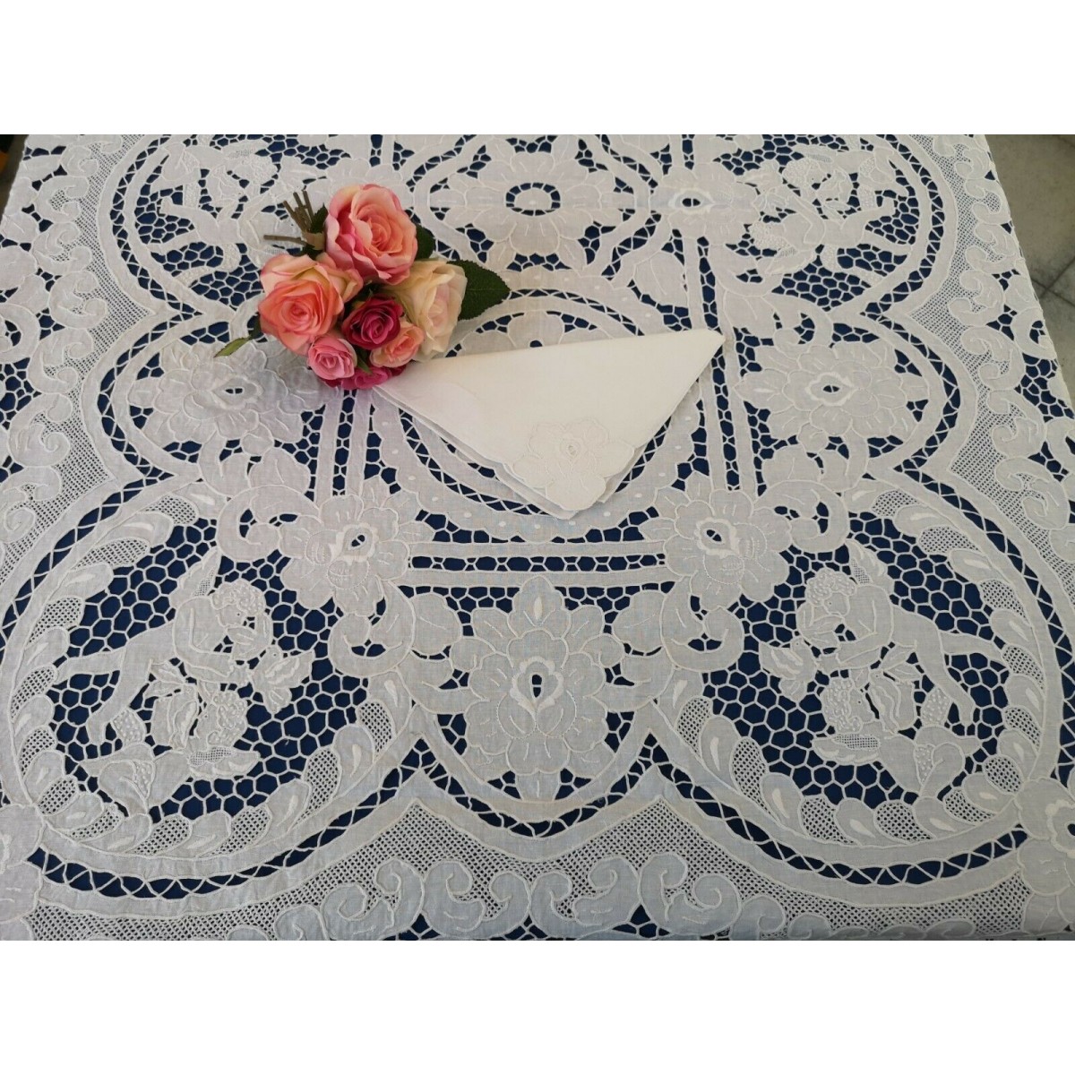 Tovaglia In Cotone Grigio Antracite 85x85 Cm Con Ricamo Stella Argentata – Natale - 4