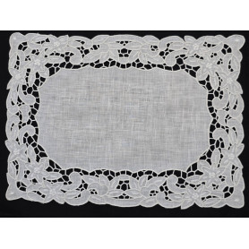 Museale set 6 centrini in puro lino Bellora ricamo a mano intaglio e punto pieno