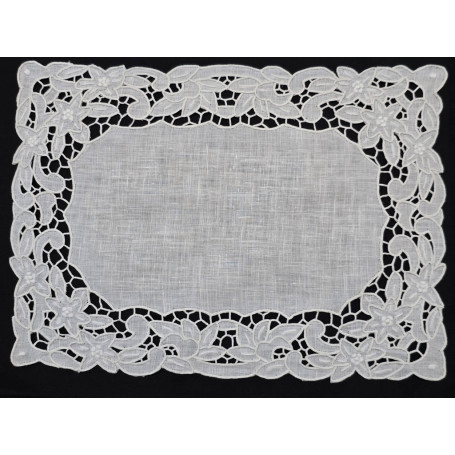 Museale set 6 centrini in puro lino Bellora ricamo a mano intaglio e punto pieno