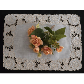 Elegante set 6 centrini puro lino Bellora ricamo a mano intaglio e punto pieno ecrù color