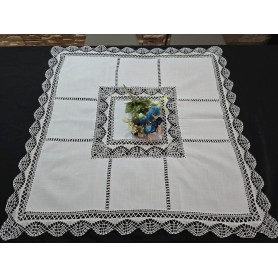 Centro Tavola ricamato a mano ricamo Ago su misto lino / cotone 85x85 cm