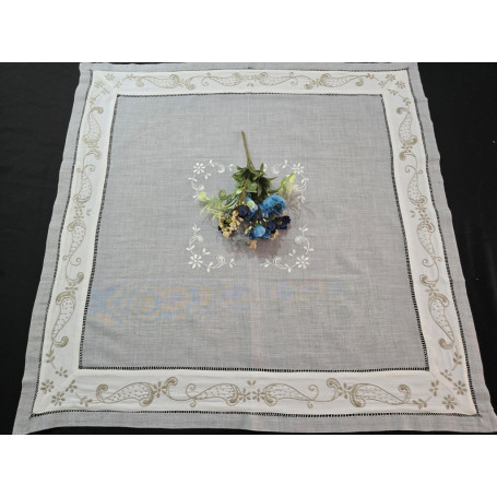 Centro Tavola ricamato a mano ricamo Punto Pieno su misto lino / cotone 85x85 cm Fondo Grigio