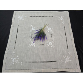 Centro Tavola ricamato a mano ricamo Punto Pieno su canapa di lino 85x85 cm