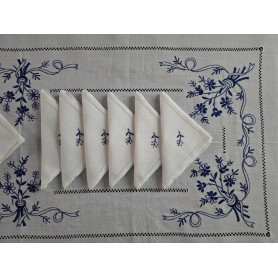 Tovaglia ricamata a mano in misto lino 12 posti ricamo gran misura 175x270 cm