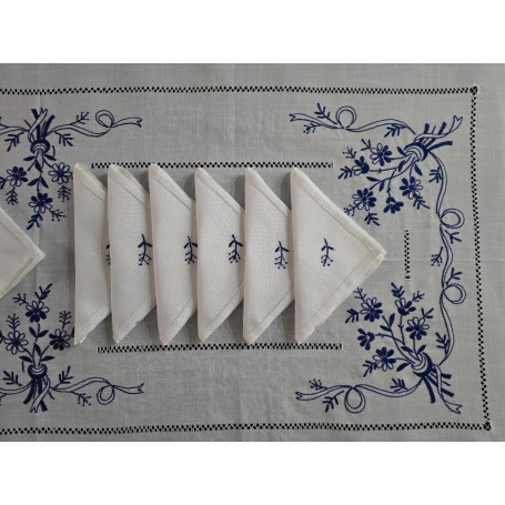 Tovaglia ricamata a mano in misto lino 12 posti ricamo gran misura 175x270 cm
