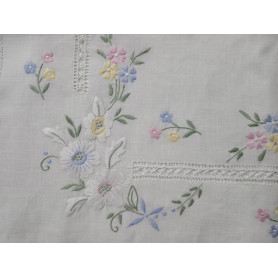 Spettacolare Lenzuolo ricamato a mano in puro lino Olandese 240X265 CM