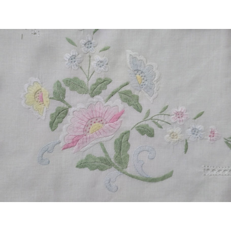 Spettacolare Lenzuolo ricamato a mano in puro lino Olandese 240X265 CM