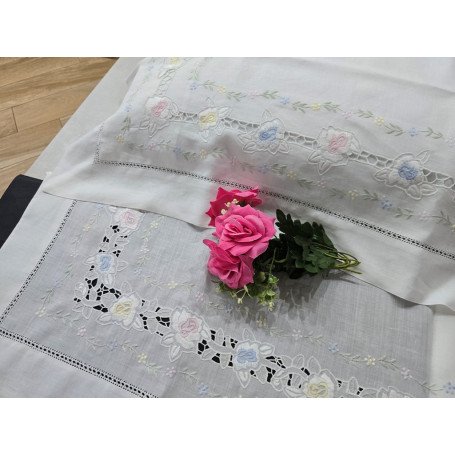 Elegante Lenzuolo ricamato a mano in puro lino Olandese 240X265 CM
