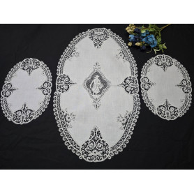 Set 3 centrini in puro lino bellora con ricamo Cantu' a mano Dama Bianco