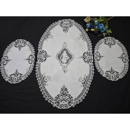 Set 3 centrini in puro lino bellora con ricamo Cantu' a mano Dama Bianco