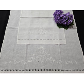 Set asciugamani ricamati 1+1 Punto Pieno a mano puro lino Bellora