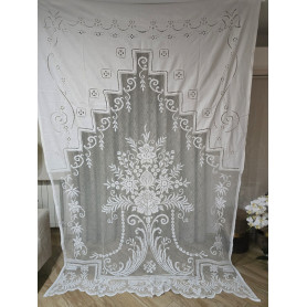 Museale Tenda in puro lino Bellora con ricamo filet e intaglio a mano 220x300 cm