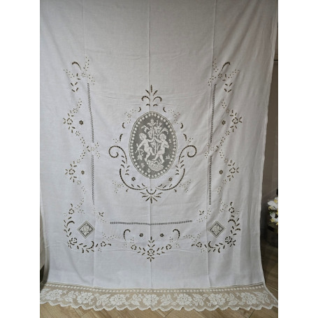 Tenda in puro lino Bellora con ricamo filet e intaglio a mano ECRU' COLOR